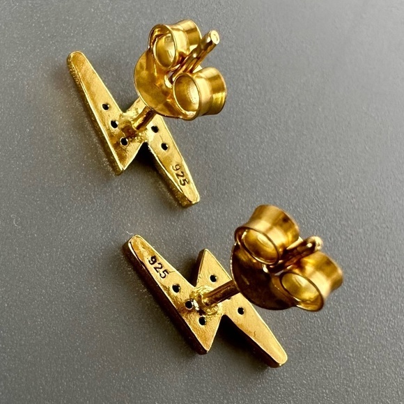 14K Gold Vermeil Lightning Bolt Stud Earrings - Picture 4 of 9